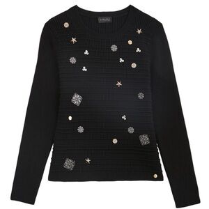 CARLISEL Collection Embellished Pullover TOWER Black Sweater Large
